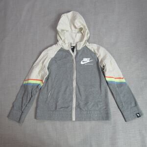 Vintage Nike Sportswear Jacket Womens XL Cream Gray Windbreaker Raglan 90s Y2K